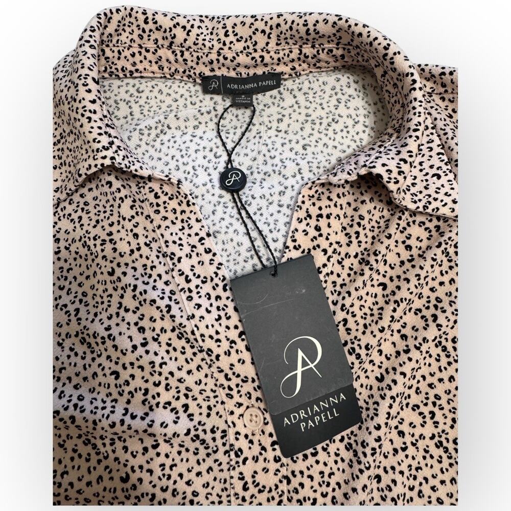 Adrianna Papell Tie Front Sleeveless Blouse Small Leopard - Picture 3 of 11
